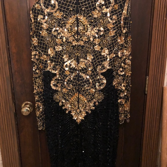 floor length gold and black beaded formal dress - Picture 5 of 7